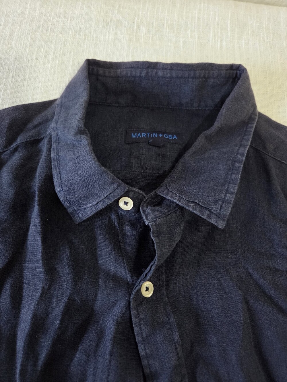 Martin + Osa 100% Linen Men’s Navy Button-Up Shirt Medium